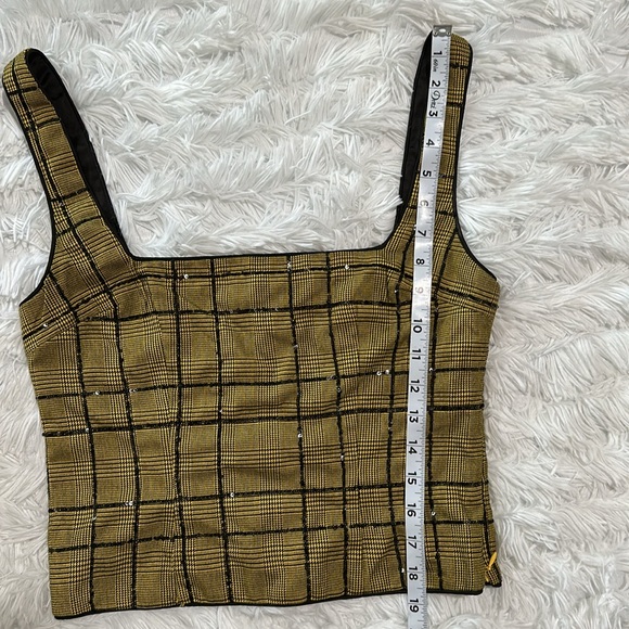 NBD Kent Saffron yellow gold black plaid square neck crop tank top S - Picture 5 of 14